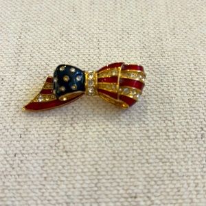 Vintage Carolee pin brooch. Patriotic red white & blue bow with rhinestones.